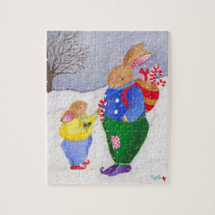 Snow Bunnies with Xmas basket puzzle