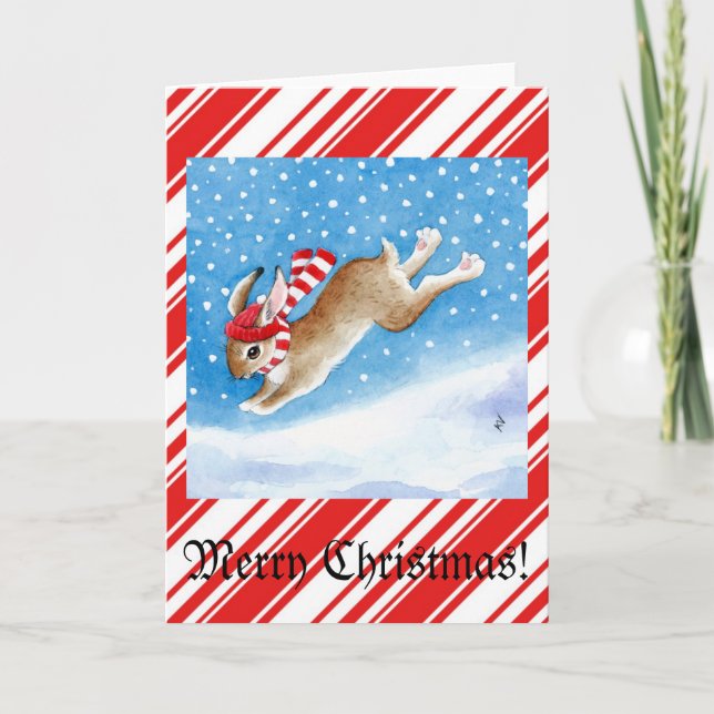 Snow bunny Christmas greeting card (Front)