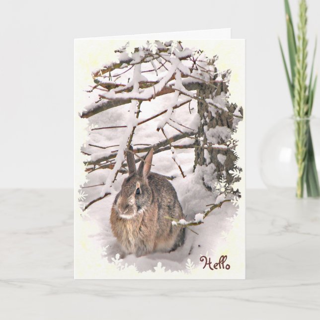 Snow Bunny Rabbit Thinking of You Card (Front)