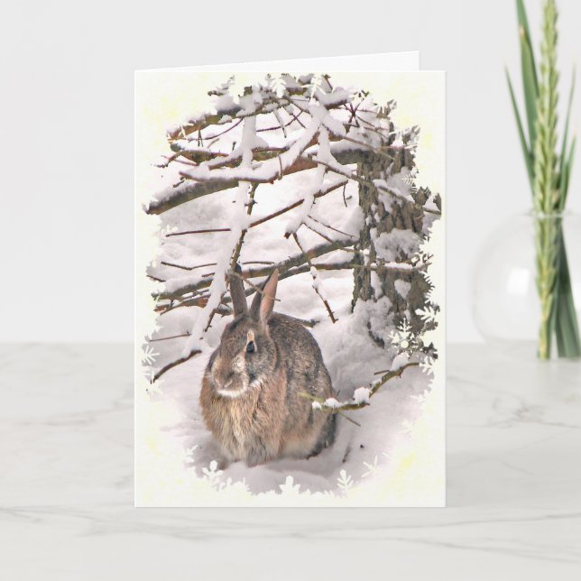 Snow Bunny Seasons Greetings Holiday Card (Front)