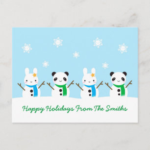 Snow Bunny & Snow Panda Christmas Postcard