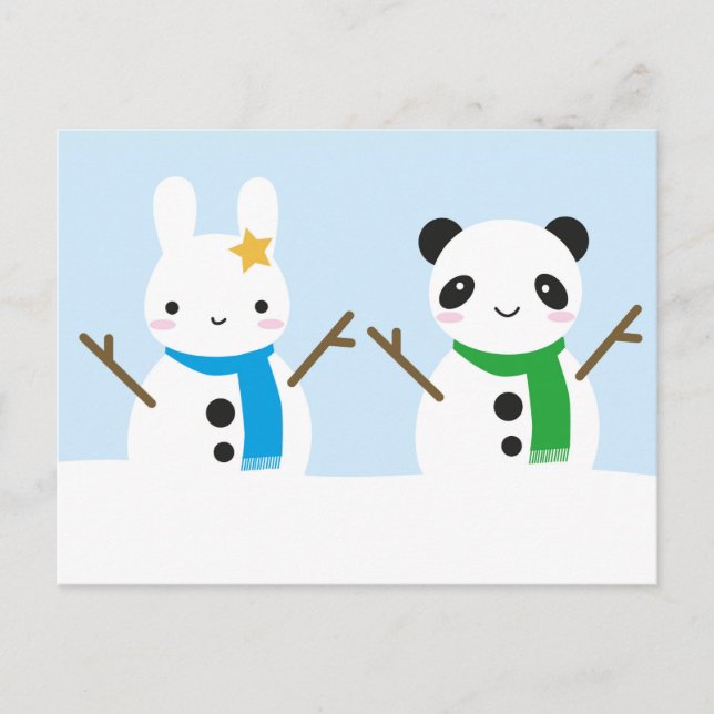 Snow Bunny & Snow Panda Postcard (Front)