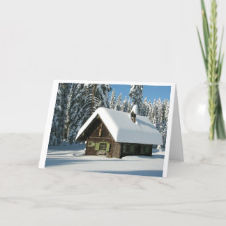 Snow Cabin Christmas Card. Holiday Card
