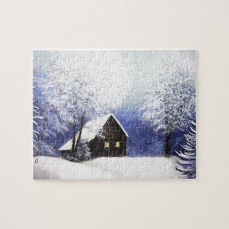 snow cabin winter landscape in pastel jigsaw puzzle