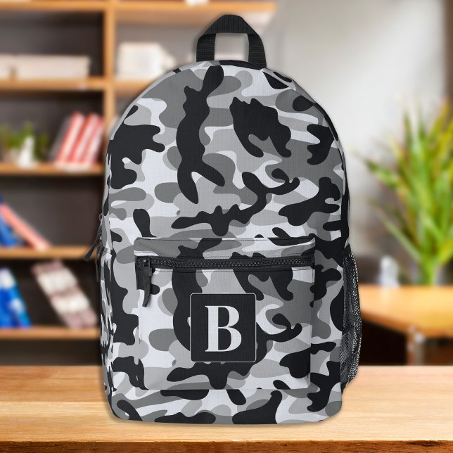 Snow Camo Personalized Modern Monogram Camouflage Printed Backpack (Creator Uploaded)