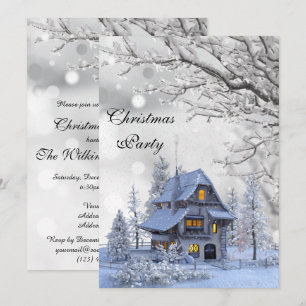 Snow Capped House Wintry Christmas Party Invitation