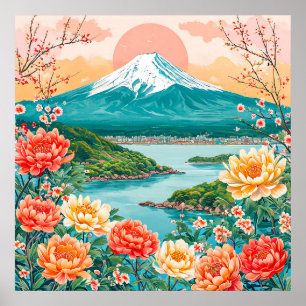 🏔️ Snow-Capped Mountain Serene Lake Flower  Poster