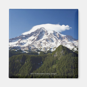Snow Capped Mountain with Blue Sky & Forest Magnet