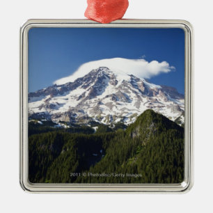 Snow Capped Mountain with Blue Sky & Forest Metal Ornament