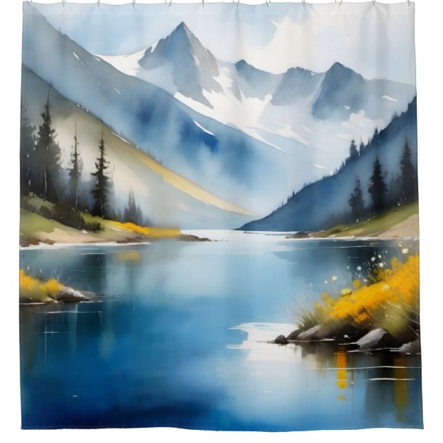 Snow capped mountains and a lake (Front)