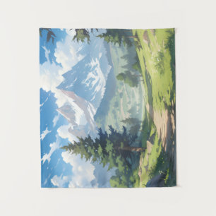 Snow-Capped Mountains and Lush Green Forest Tapestry