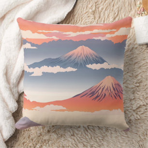 Snow Capped Mountains Golden Sky Watercolor Throw Pillow