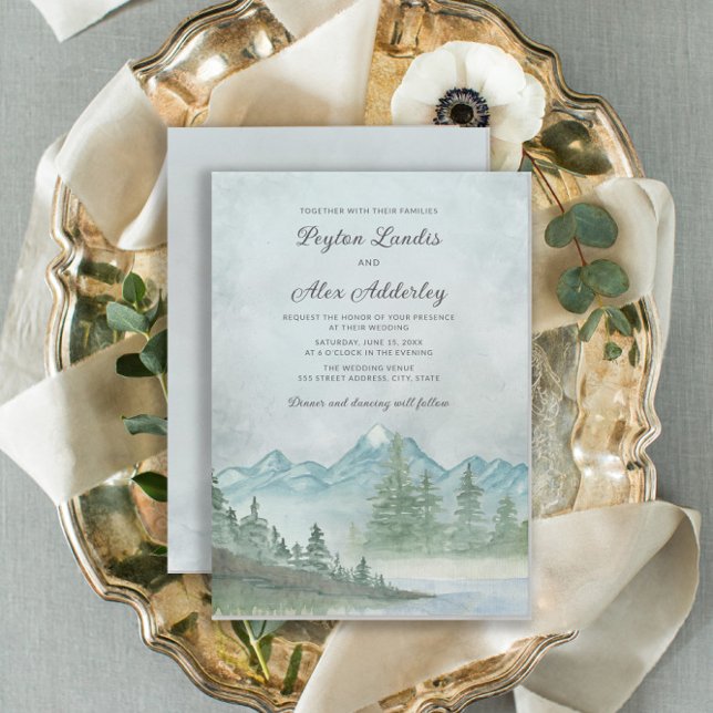 Snow Capped Mountains Lake Painting Wedding Invitation (Creator Uploaded)