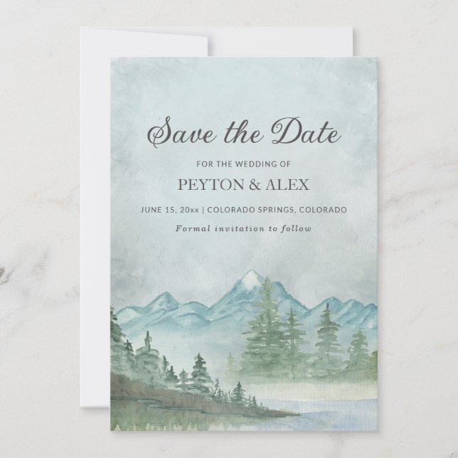 Snow Capped Mountains Lake Painting Wedding  Save  The Date (Front)