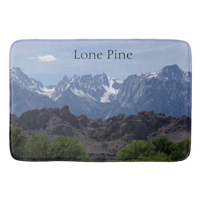 Snow capped mountains of Lone Pine Bath Mat (Front)