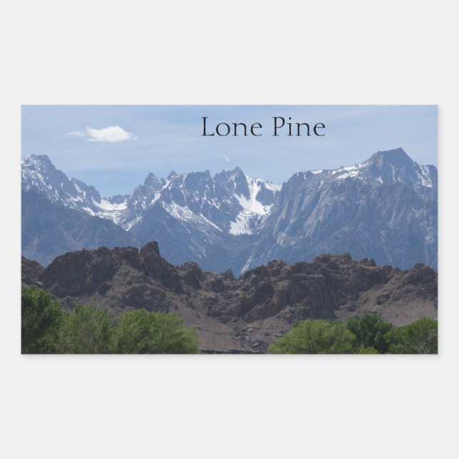 Snow capped mountains of Lone Pine Sticker (Front)