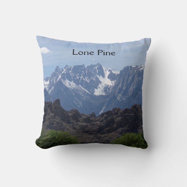 Snow capped mountains of Lone Pine   Throw Pillow (Front)