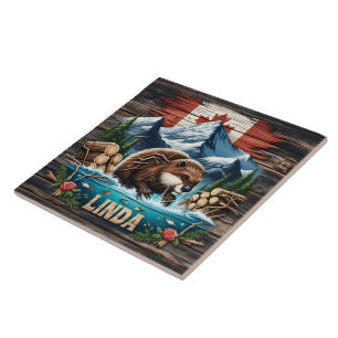 Snow-Capped Peaks and Canadian Beaver Tile