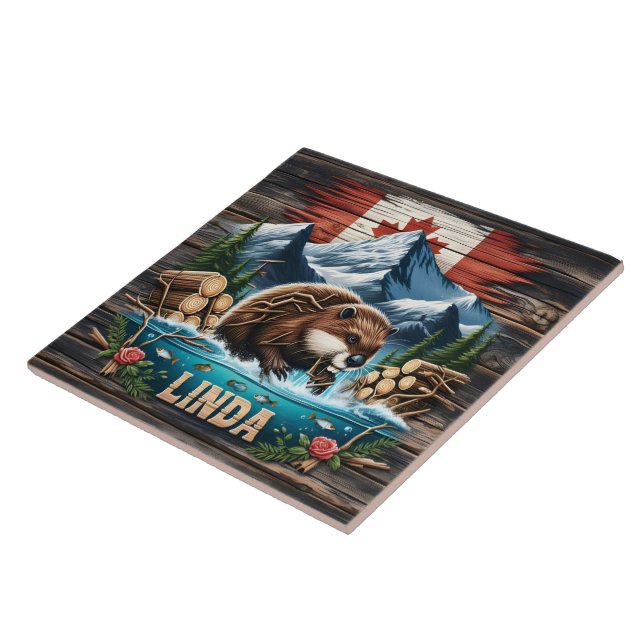 Snow-Capped Peaks and Canadian Beaver Tile (Side)
