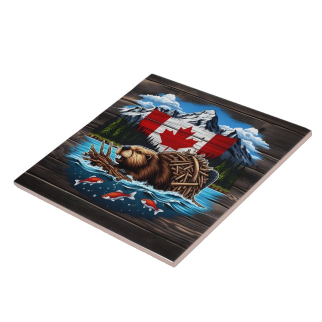 Snow-Capped Peaks, Canadian Beaver, Ocean Tile (Side)