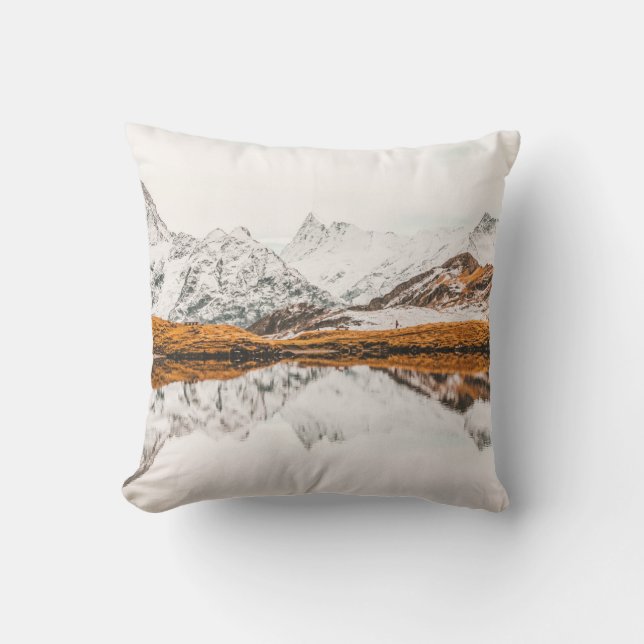 SNOW-CAPPED ROCKY MOUNTAIN UNDER CLOUDY SKY DURING THROW PILLOW (Front)