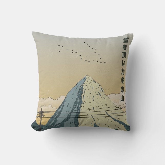Snow Capped Winter Mountain Throw Pillow (Front)