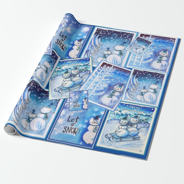 Snow Cats Wrapping Paper (Unrolled)