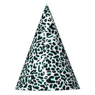 Snow Cheetah Leopard Animal Print in Mint Colour Party Hat