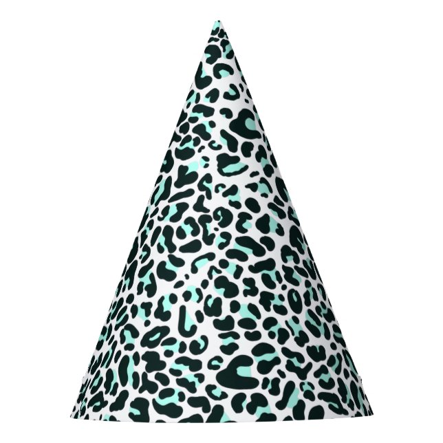 Snow Cheetah Leopard Animal Print in Mint Colour Party Hat (Front)