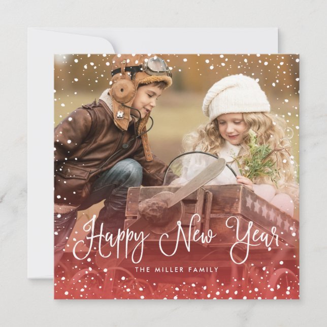 Snow Christmas Script Photo Square Holiday Card (Front)