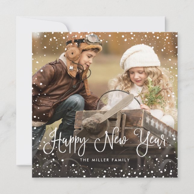 Snow Christmas Script Photo Square Holiday Card (Front)