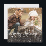 Snow Christmas Script Photo Square Holiday Card<br><div class="desc">Celebrate the holidays with this chic Christmas card featuring modern script and snowfall.</div>