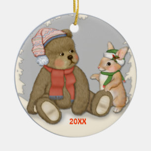 Snow Christmas Teddy Ceramic Ornament