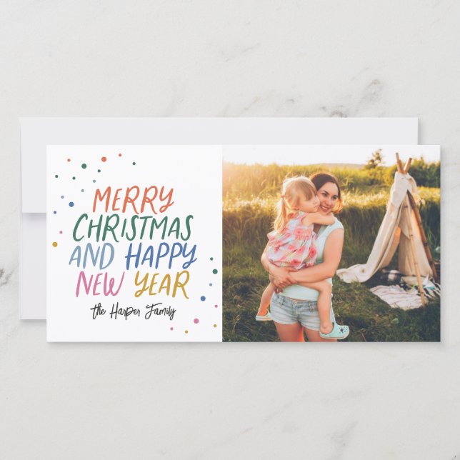 Snow Colourful Merry Christmas Photo Holiday Card (Front)