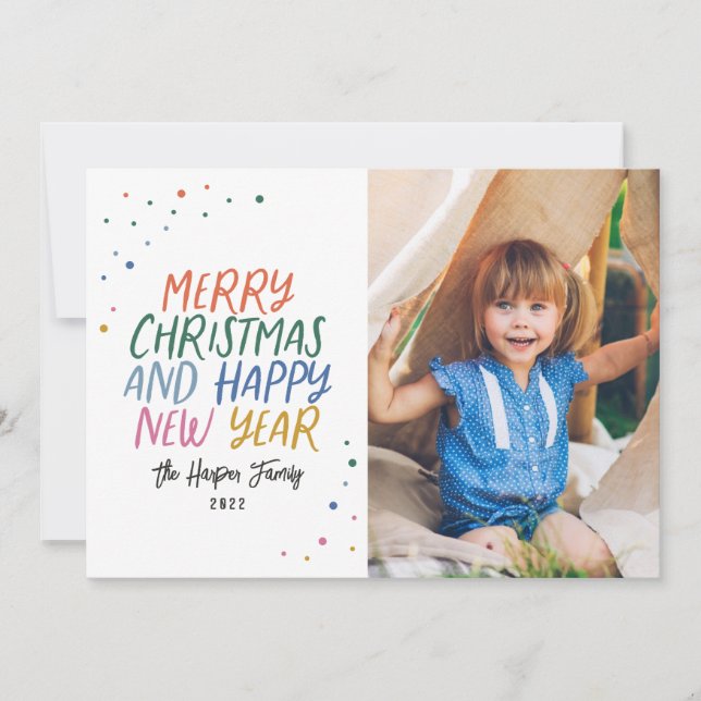 Snow Colourful Modern Merry Christmas Photo Holiday Card (Front)
