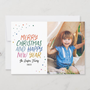 Snow Colourful Modern Merry Christmas Photo Holiday Card