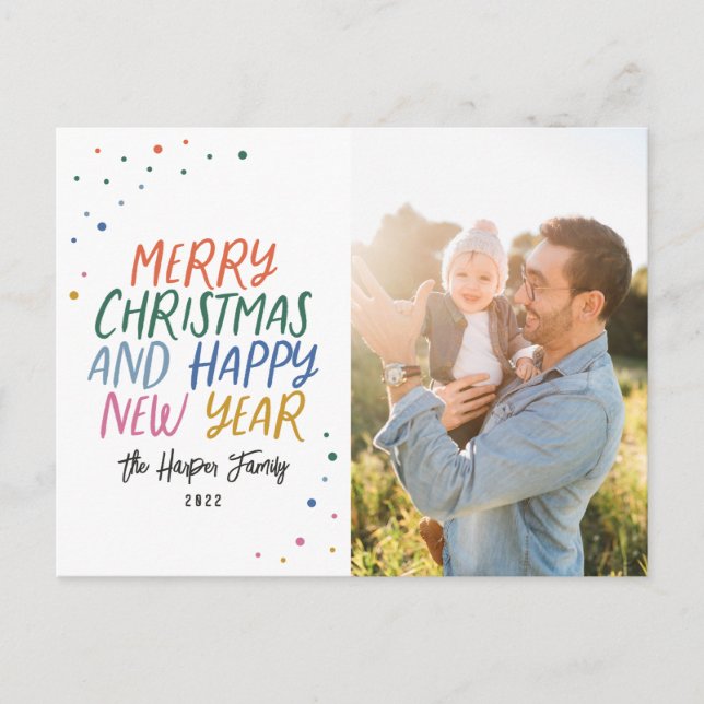 Snow Colourful Modern Merry Christmas Photo Holiday Postcard (Front)