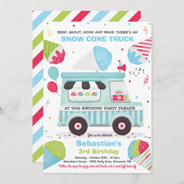 Snow Cone Birthday Party Drive By Birthday Parade Invitation (Front/Back)
