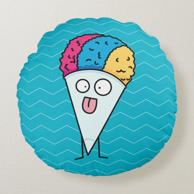 Snow Cone tongue out fan ice syrup sweet flavour Round Pillow (Front)