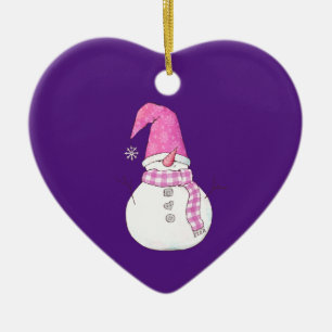Snow Cool Custom Text Snowman Wearing Purple Heart Ceramic Ornament
