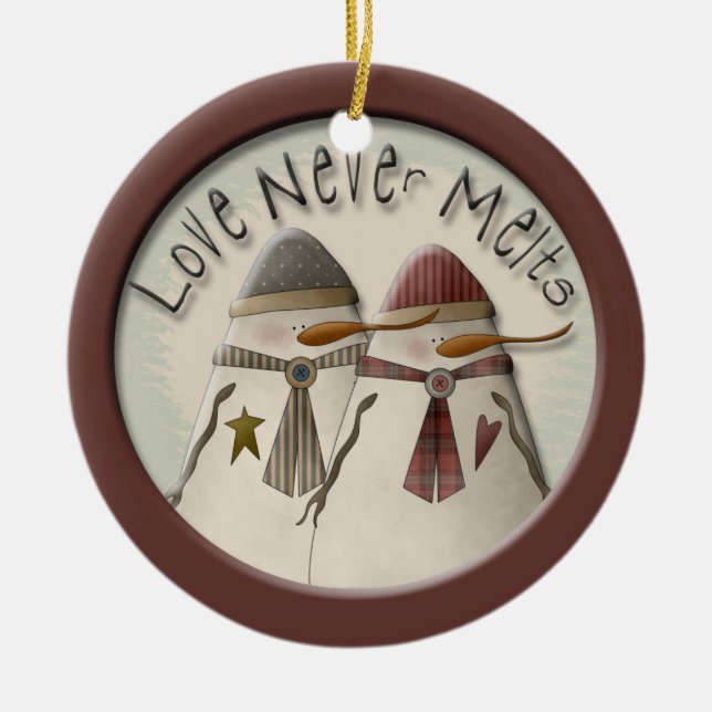 Snow Couple Ceramic Ornament (Front)