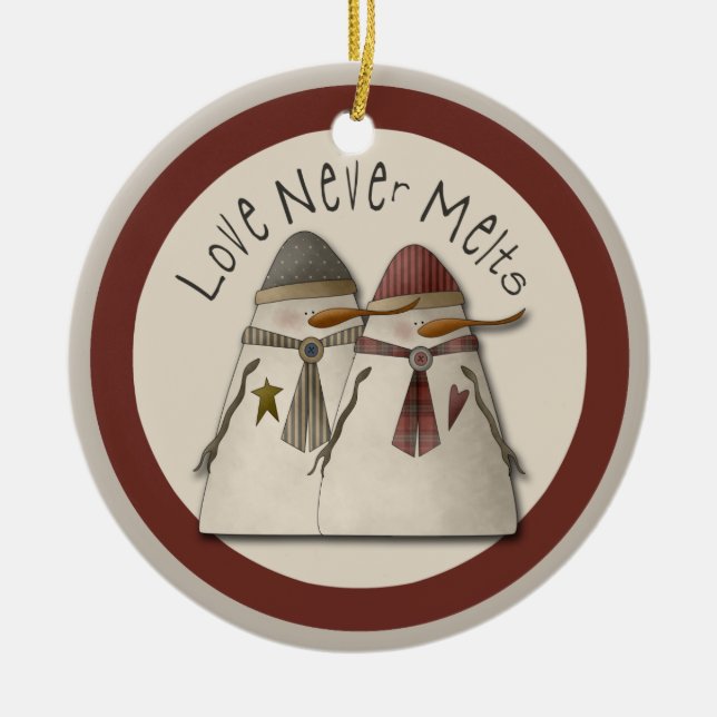 Snow Couple Ceramic Ornament (Front)