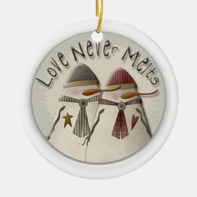 Snow Couple Ceramic Ornament (Front)