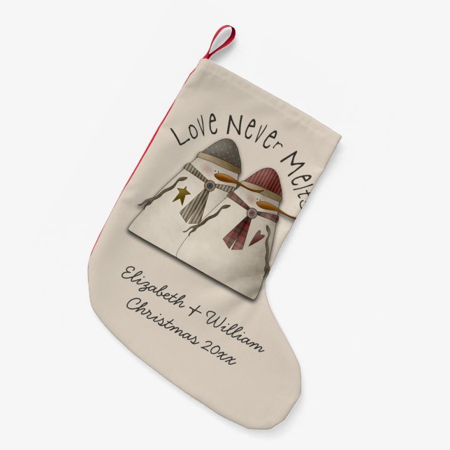 Snow Couple Personalized Small Christmas Stocking (Front (Hanging))