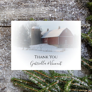Snow Covered Barn Silo Winter Wedding Thank You Card