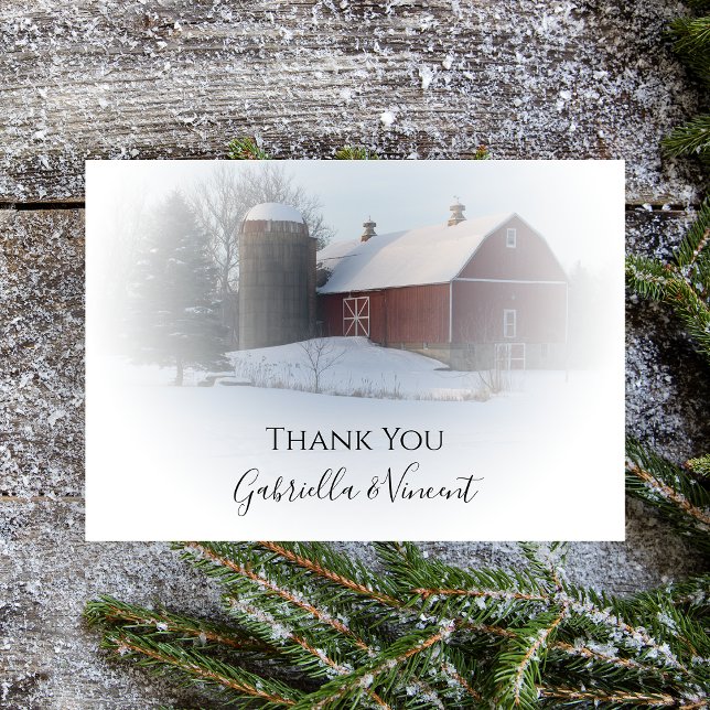 Snow Covered Barn Silo Winter Wedding Thank You Card (Creator Uploaded)
