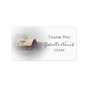 Snow Covered Barn Winter Thank You Favour Tag