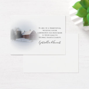Snow Covered Barn Winter Wedding Charity Favour