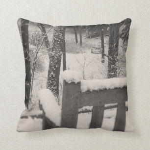 Snow Covered Benches Throw Pillow