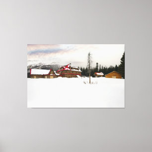 Snow-Covered Bow Lake Lodge Canvas Print